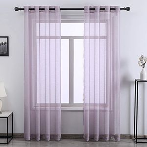 Purple Sheer Curtains 84” Window Treatment Sheer Drapes Lavender 2 Panels